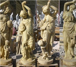 Four Season God, Yellow Marble Sculpture, Statue