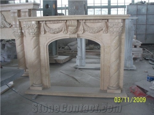 Carved Firepalce (Fireplace Mantel), Beige Marble Fireplace Mantel