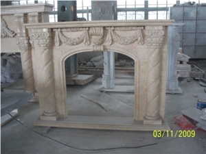 Carved Firepalce (Fireplace Mantel), Beige Marble Fireplace Mantel