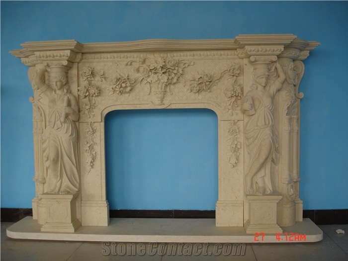 Egypt Cream Marble Fireplace, Golden Cream Egypt Yellow Marble Fireplace from China