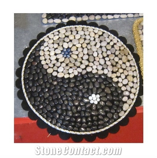 Mixed Colour Pebble Stone Medallion, Black Marble Pebble Stone Medallion
