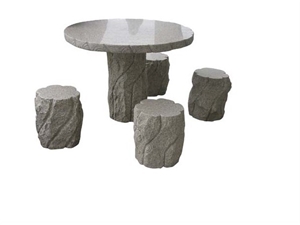 Stone Table and Bench, Grey Granite Bench