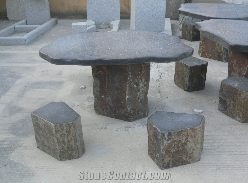 Garden Table Stone, China Black Basalt Garden Table