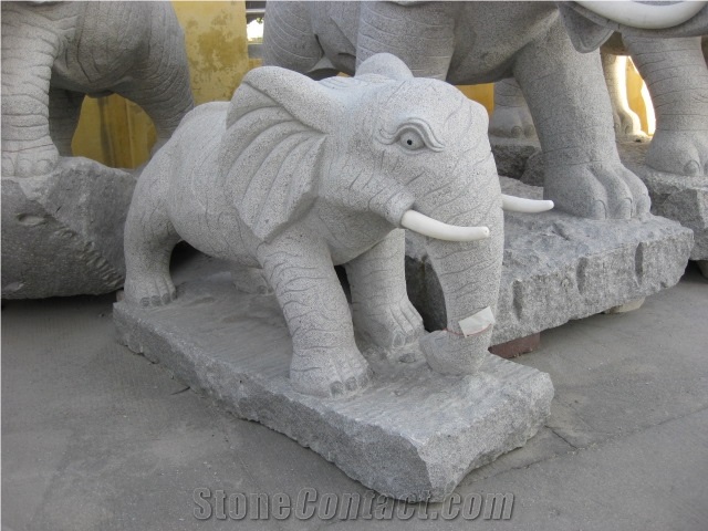 Granite Animal Sculpture, Elephant Sculpture, G633 Grey Granite Animal Sculpture