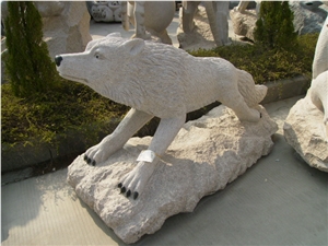 Stone Animal Sculpture, Wolf Sculpture, G681 Beige Granite Animal Sculpture