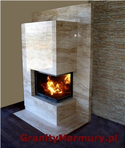 Daino Reale Limestone Fireplace, Beige Limestone
