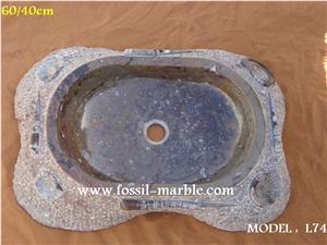 Lavabo En Marbre Fossilise, Pietra Di Erfoud Brown Limestone Sinks, Basins