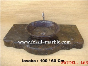 Lavabo En Marbre Fossilise, Pietra Di Erfoud Brown Limestone Sinks, Basins
