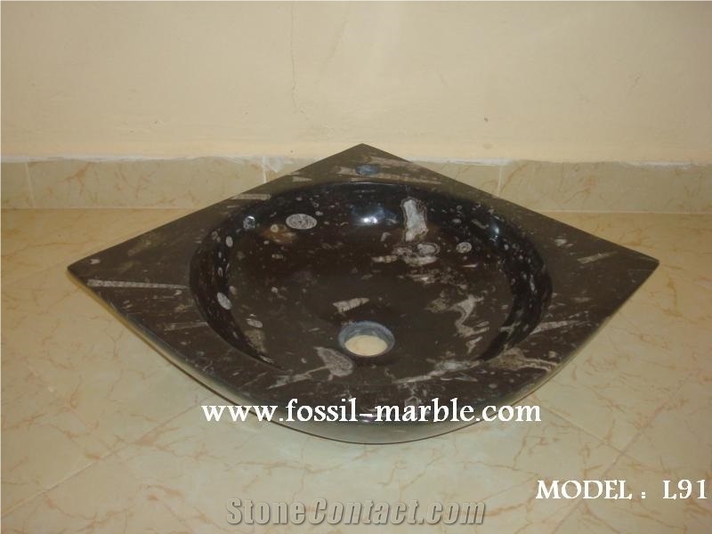Vasques En Marbre Fossilise, Moroccan Fossile Black Limestone Sinks, Basins
