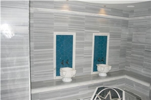 Turkish Hammam Wall Tile, Marmara Pajamas White Grey Marble Bath Design