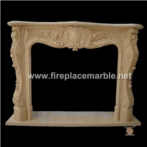 White Marble Fireplace Handcarved Statue Mantel / Fireplace Hearth