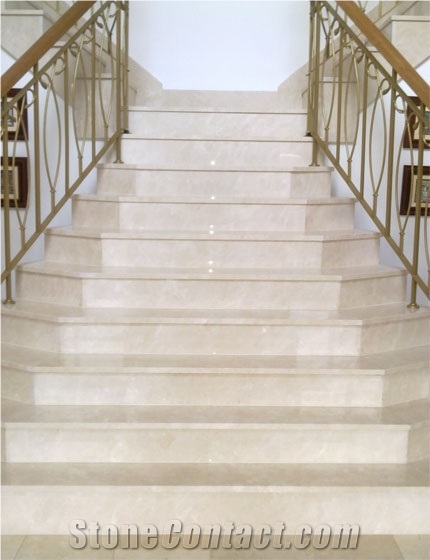 Natural Stone Staircase, Crema Marfil Select Beige Marble