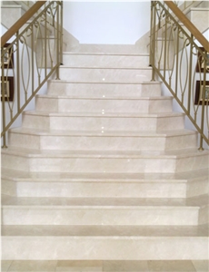 Natural Stone Staircase, Crema Marfil Select Beige Marble