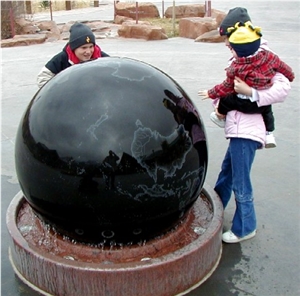 Polished Granite Floating Sphere , Black Granite Fountain