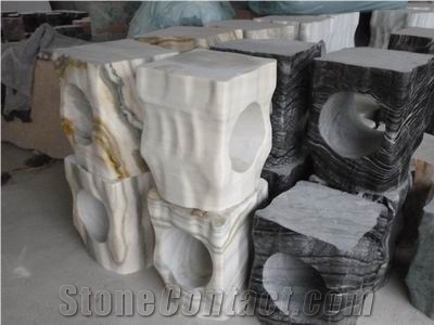 Cloudy Rosa Marble Stone Seat, Cloudy Rosa Pink Marble Bench & Table