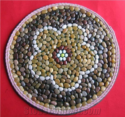 Multi Color Pebble Mosaic Stone Medallions,Mosaic Medallions,Round Medallions,Floor Medallions,Carpet Medallions,Pebble Mosaic Medallions