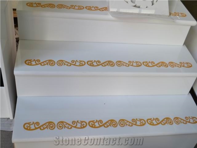 Non Porous Pure White Crystalized Glass Stair