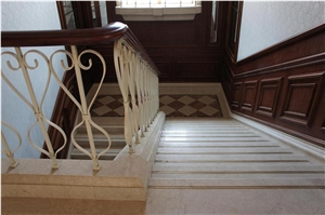 Stone Stair, Step, Raiser, Crema Marfil Classico Beige Marble Stairs