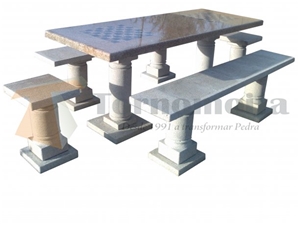 Benches and Chess Table, Amarelo Figueira Yellow Granite