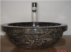 Brown Marble Sink,wash Basin, China Portoro Brown Marble Wash Basin
