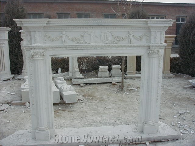 Grey Marble Carved Fireplace