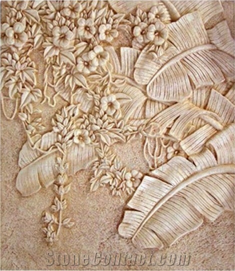 Sandstone Flowers Stone Relievo, Beige Sandstone Relievo