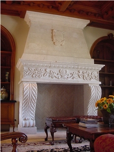 Coquina Shellstone Fireplace, White Limestone Traditional Style Fireplace