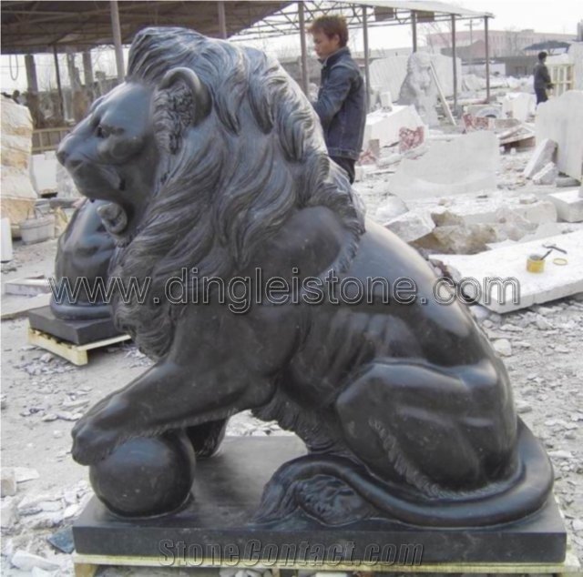 Dinglei Lion Sculpture, Black Granite Sculpture