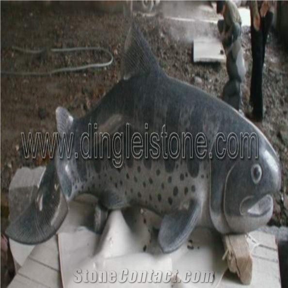 Dinglei Stone Fish Sculpture, Grey Granite Sculpture