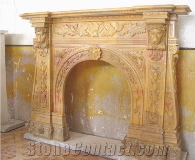 Good Quality Marble Fireplace Indoor Decration, Beige Marble Fireplace