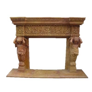 Yellow Marble Angel Carving Fireplace