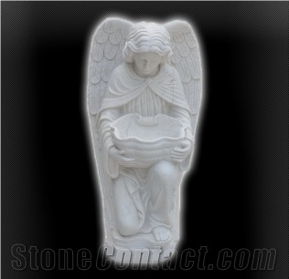Angel with Shell, White Granite Sculpture, Statue