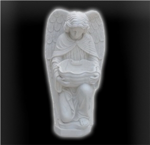 Angel with Shell, White Granite Sculpture, Statue