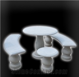 Exterior Marble Table Set, White Marble Table Set