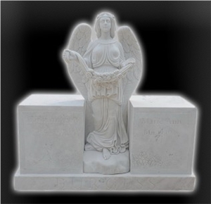 Tombstone with Angels, White Granite Tombstone