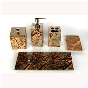 Stone Bathroom Accessories, Rainbow Teak Sandstone Bath Accessories