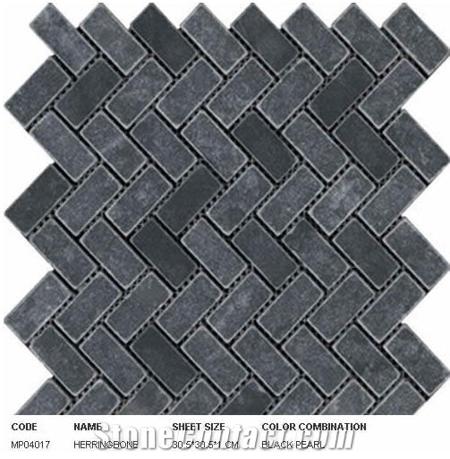 Black Pearl Herringbone Mosaic Patterns, Black Marble Mosaic Patterns
