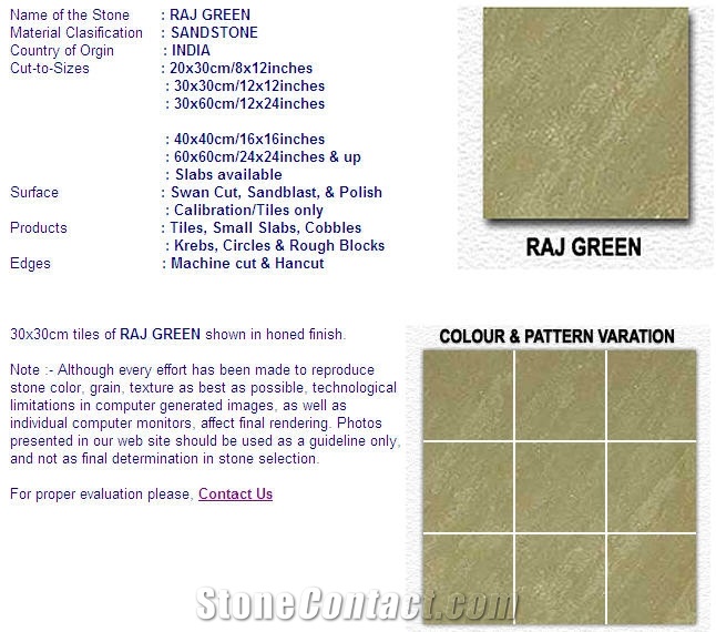 Raj Green, India Green Sandstone Slabs & Tiles