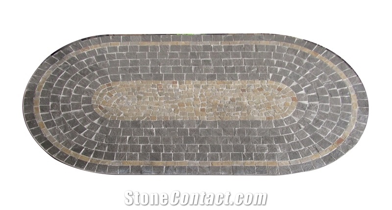 Oval Natural Stone Mosaic Table Top, Grey Basalt Table Tops