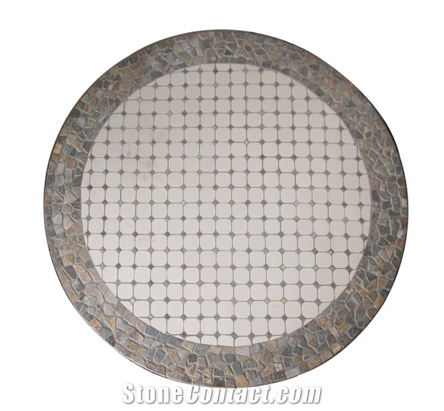 Round Natural Stone Mosaic Table Top, Bluestone Grey Blue Stone