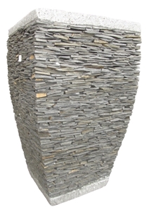 Stacked Stone Garden Flower Pot, Lava Stone Grey Basalt