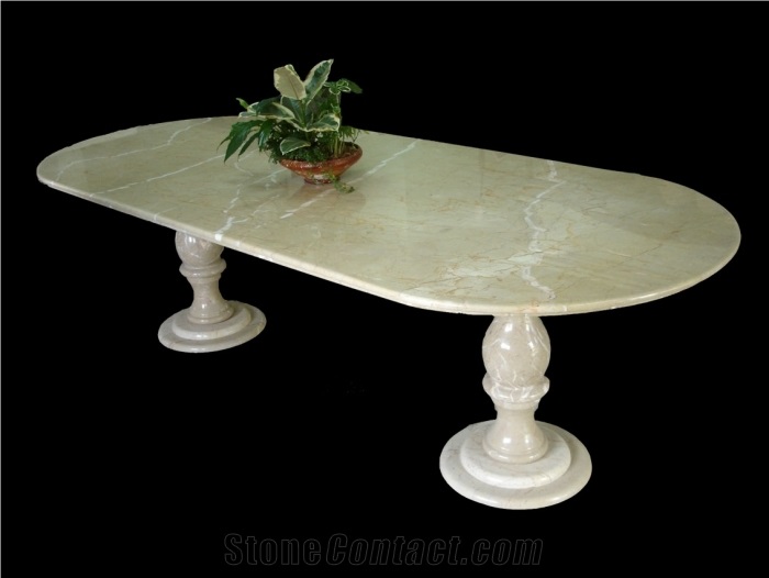 Beige Marble Table, Crema Marfil Beige Marble
