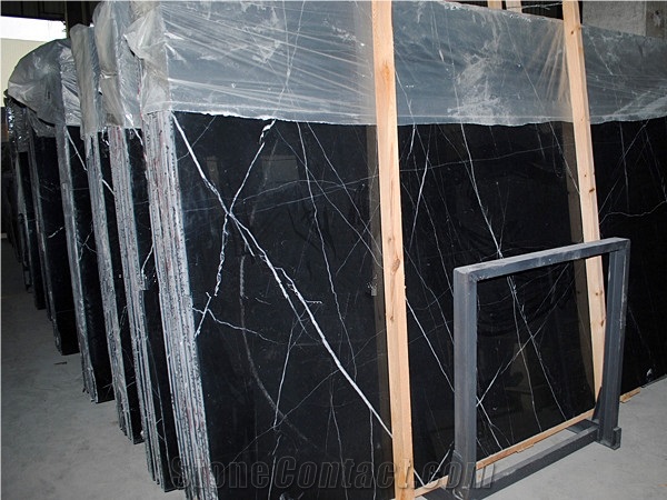 Black and White Marble Slabs, Marquina Black Marble Slabs