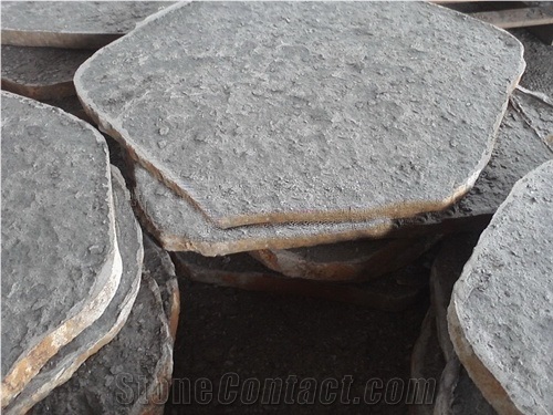 Basalt Stepstone Flamed on Surface, Black Basalt Cobble, Pavers