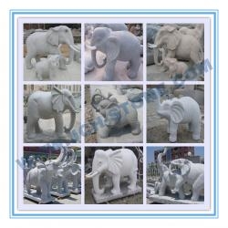 Carving Natural Stone Elephant for Garden, Grey Granite Sculpture, Statue