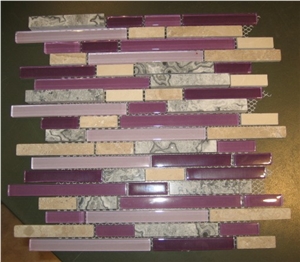 Glass and Marble Stone Mosaic Tiles, Crystal Glass Lilac Marble Mosaic