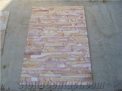 Sandstone Wall Panel, Wooden Yellow Sandstone Cultured Stone