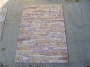 Sandstone Wall Panel, Wooden Yellow Sandstone Cultured Stone