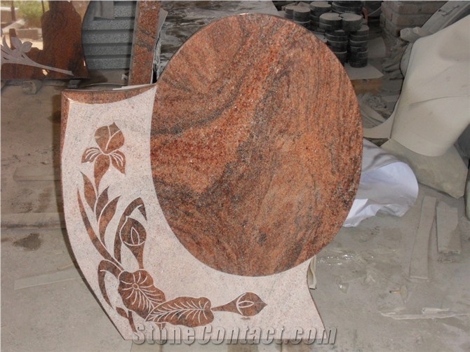 Germany Red Granite Tombstone Flower Monuments