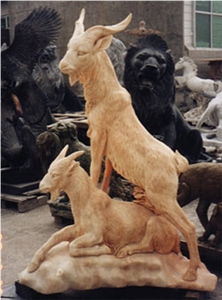 Animal Sheep Stone Statue, Yellow Marble Statue